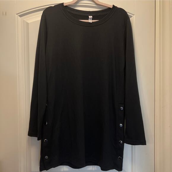Ideology Women’s Long Sleeve Crew Neck Side-Snap Casual Tunic Top Size‎ L Black - Picture 2 of 7